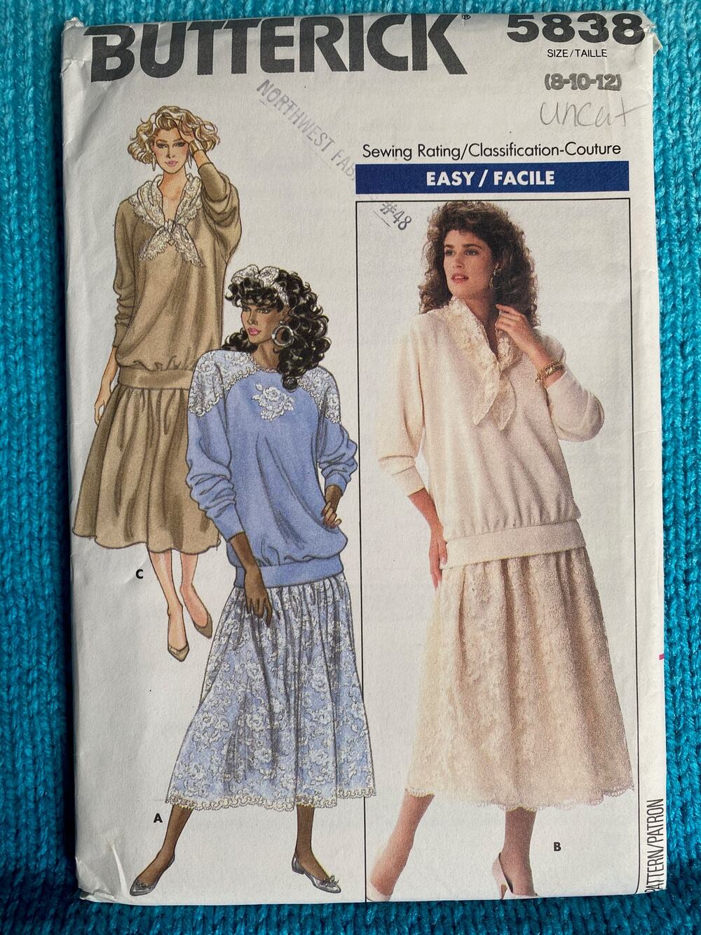 Butterick Sewing pattern 5838 top midi skirt sz 8 10 12